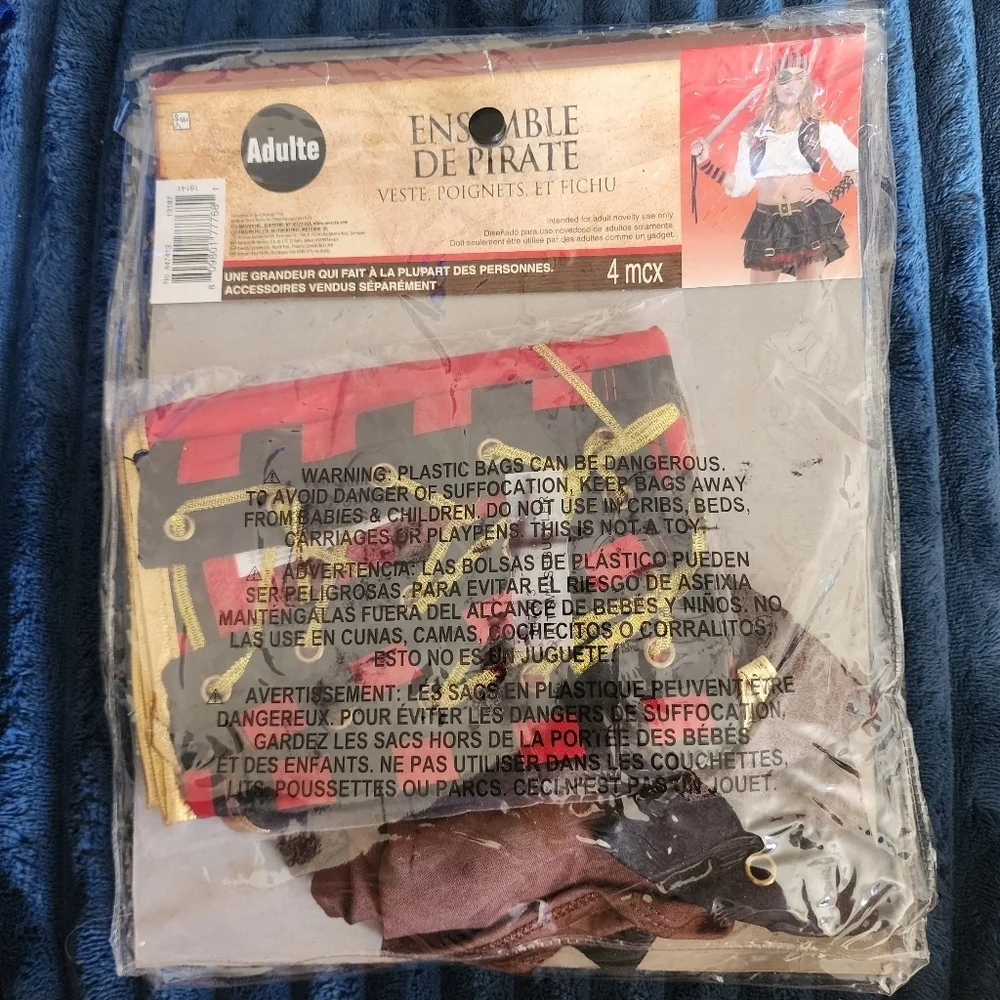 NWT Pirate Swashbuckler Kit - Vest, Wrist Cuffs, Headscarf Adult One Size OS New - Picture 5 of 6